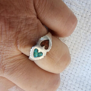Vintage Sterling hearts turquoise‎ ring 7